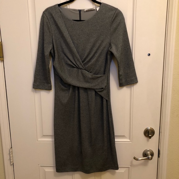 Hugo Boss Dresses & Skirts - BOSS Hugo Boss Wrap Front knot Sheath Dress Wool Blend S grey cropped sleeve